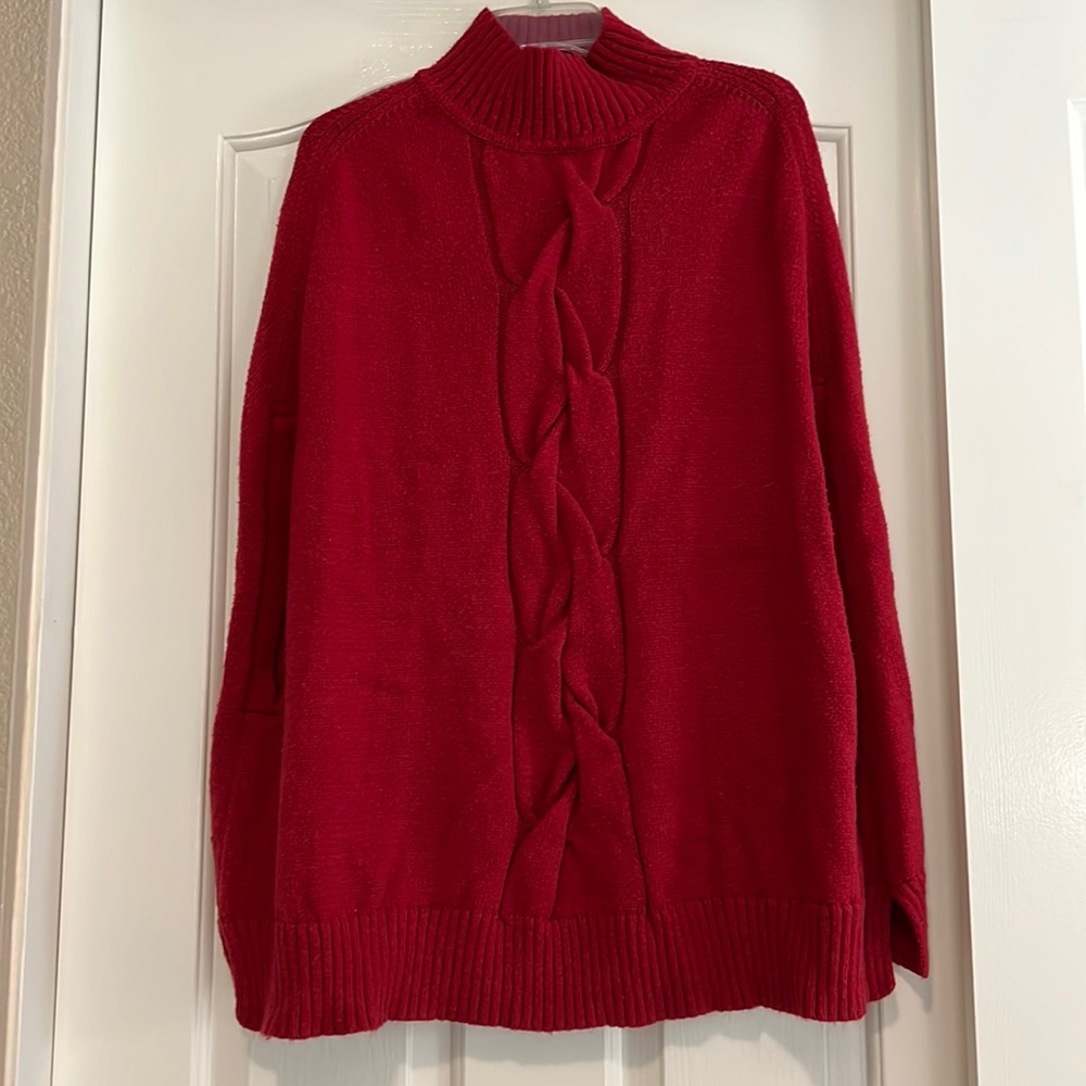 Zenergy ( by Chicos) red sweater poncho in S/M. High collar. Machine washable. - Picture 1 of 5